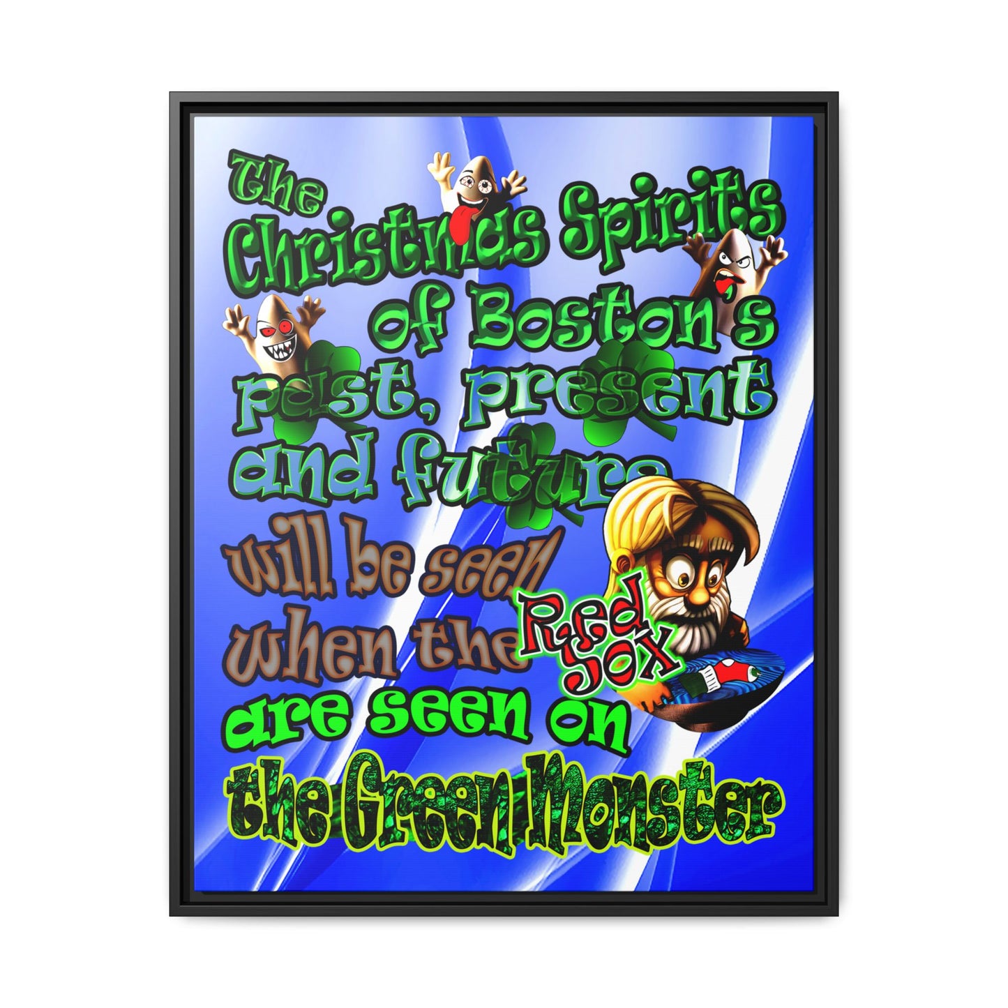 christmas spirits of boston - framed canvas art (blue-white wave)