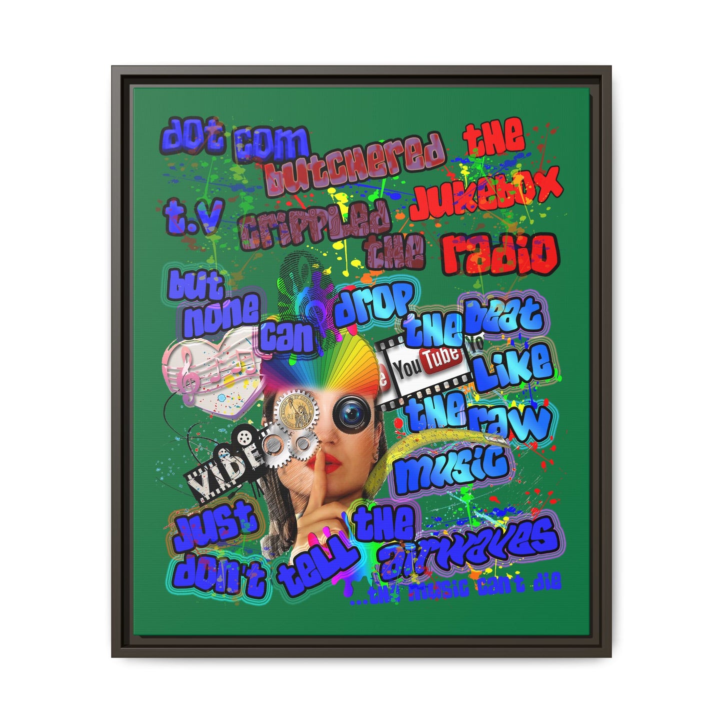 drop the beat - framed canvas art (dark green)