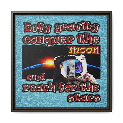 defy conquer reach - framed canvas art (faded blue)