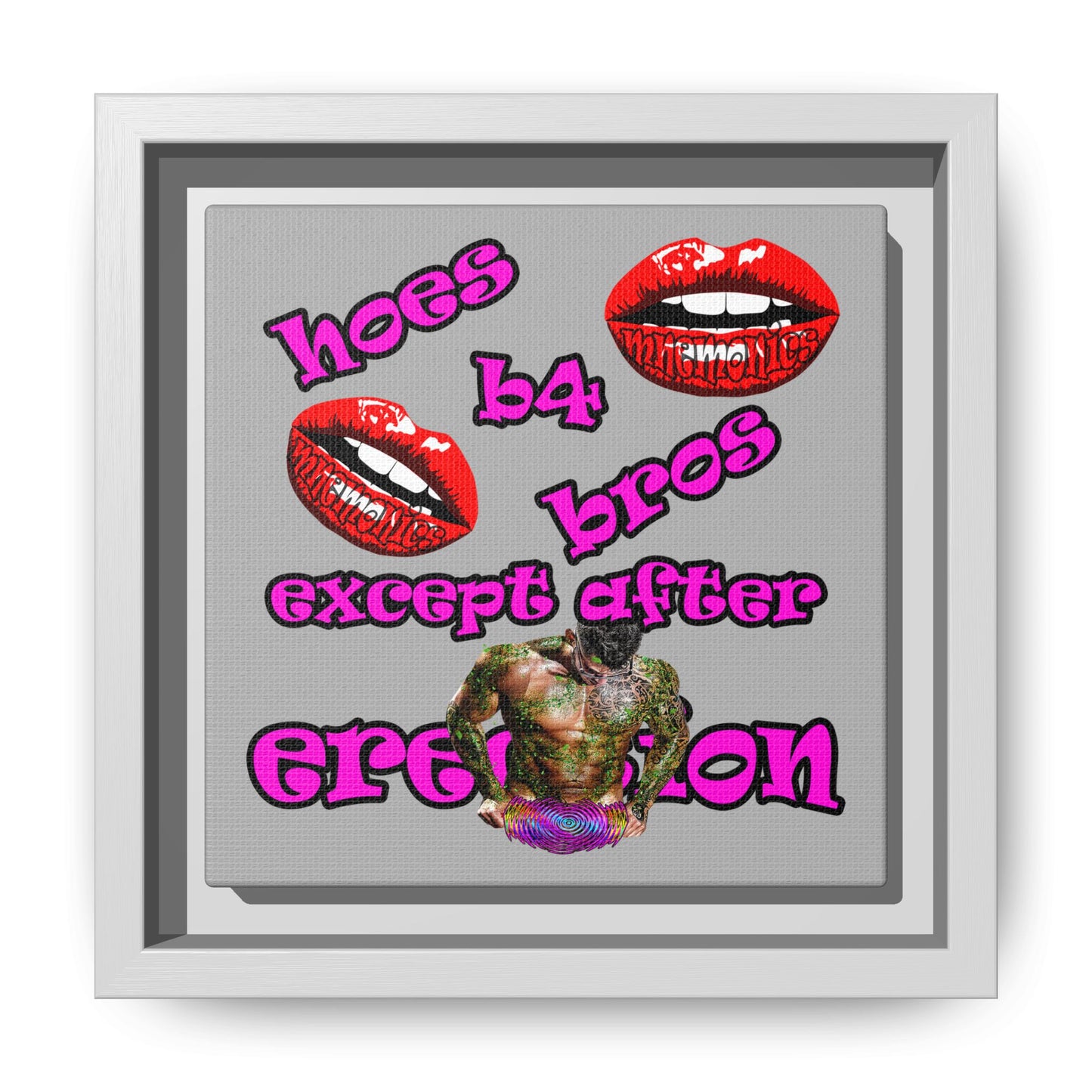 hoes b4 bros - framed canvas art (light grey)
