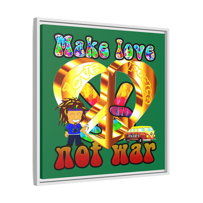 love peace - framed canvas art (dark green)