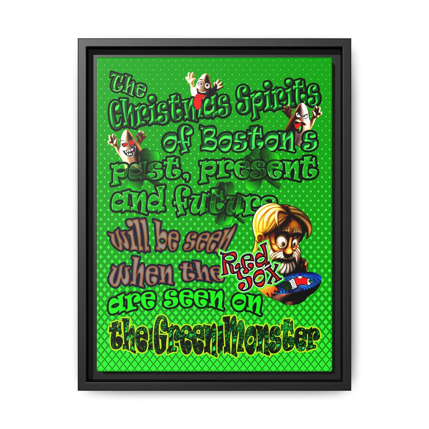 christmas spirits of boston - framed canvas art (logo green)