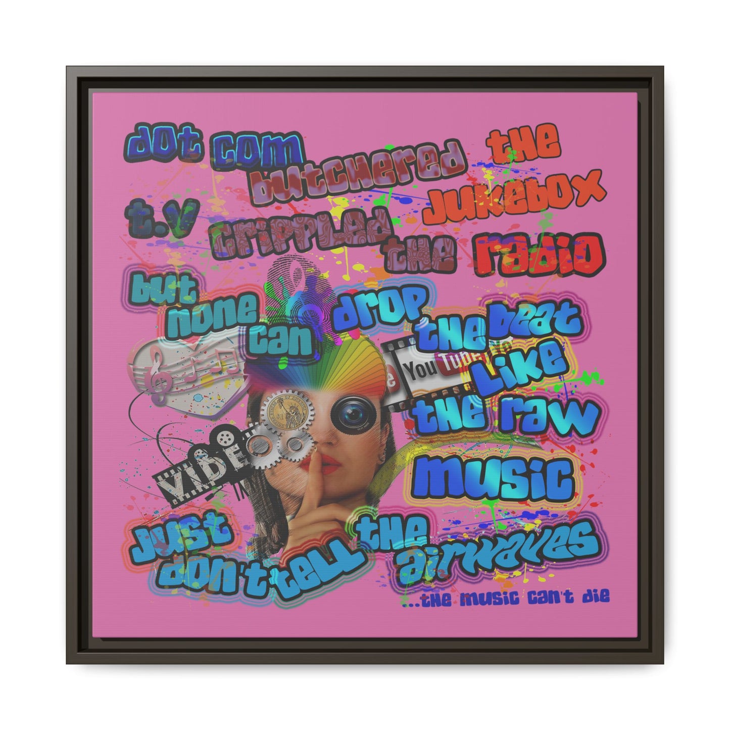 drop the beat - framed canvas art (light pink)