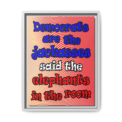 donkeys and elephants - framed canvas art (yellow-orange wave)