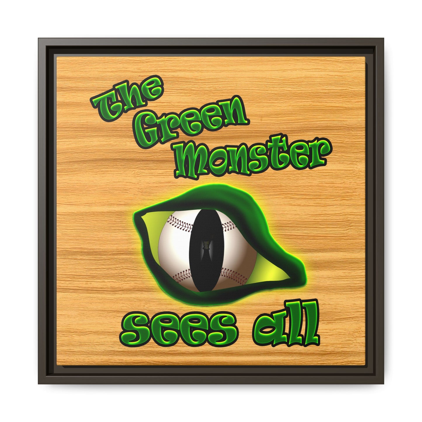 green monster - framed canvas art (butterscotch wood finish)