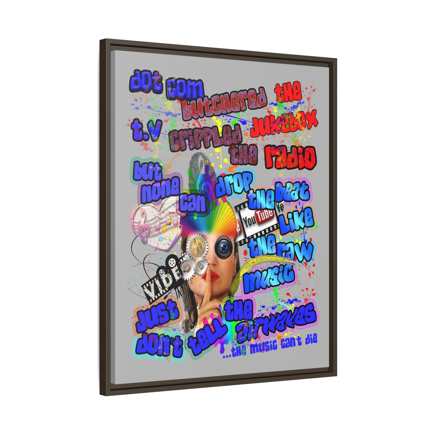 drop the beat - framed canvas art (light grey)