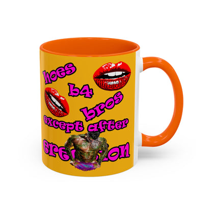 hoes b4 bros - Accent Mug (yellow)