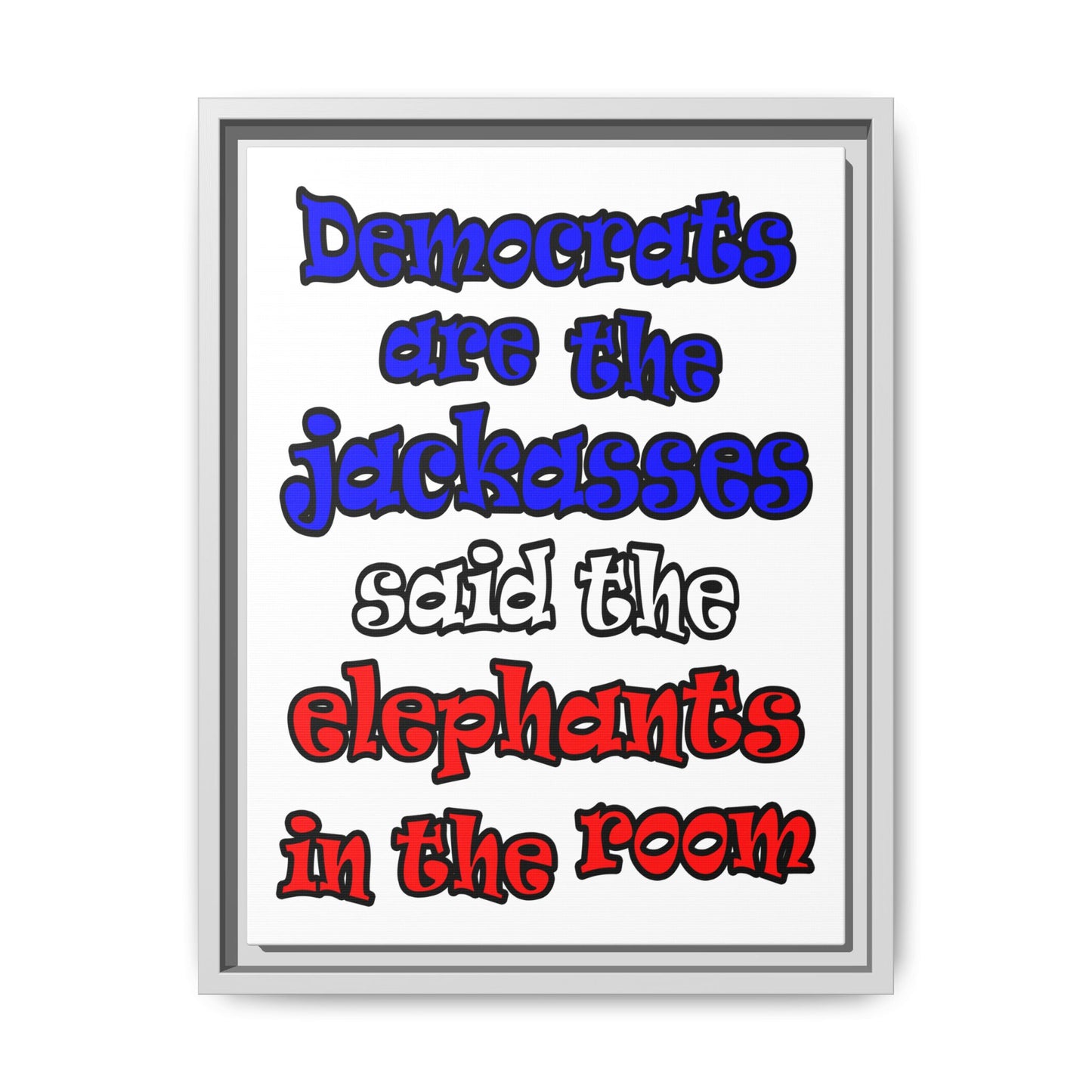 donkeys and elephants - framed canvas art (white)