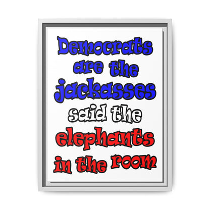 donkeys and elephants - framed canvas art (white)