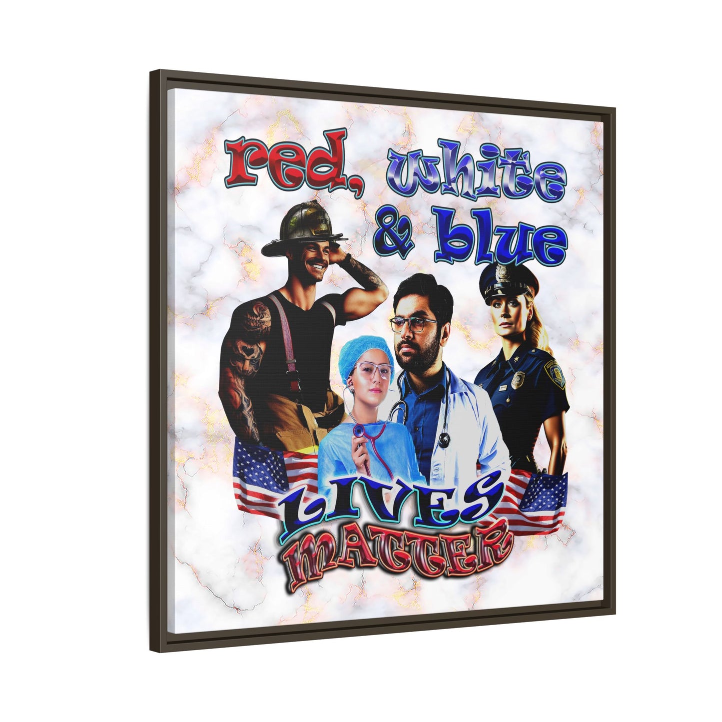 rw&b lives matter - framed canvas art (white marble)