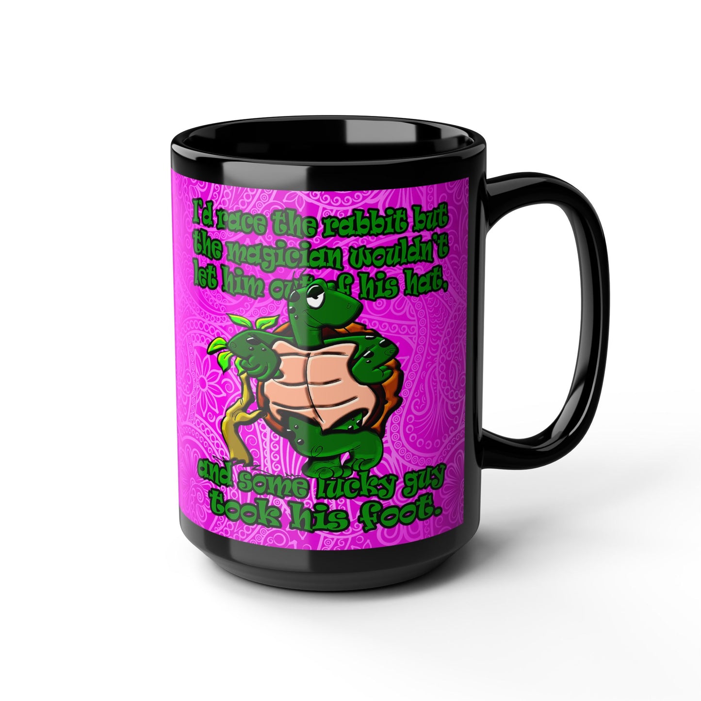 turtle race - Black Mug (pink swirl)