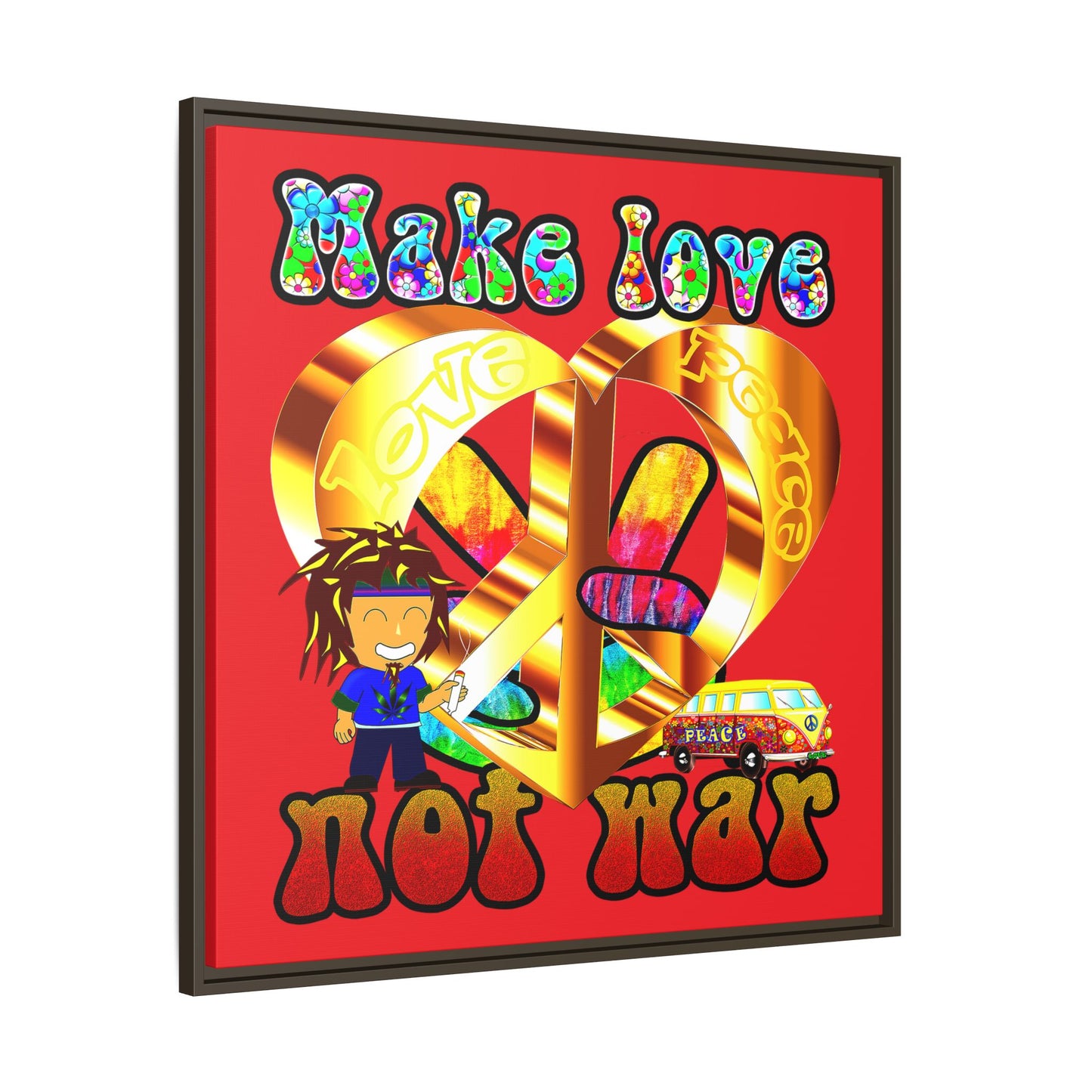 love peace - framed canvas art (red)