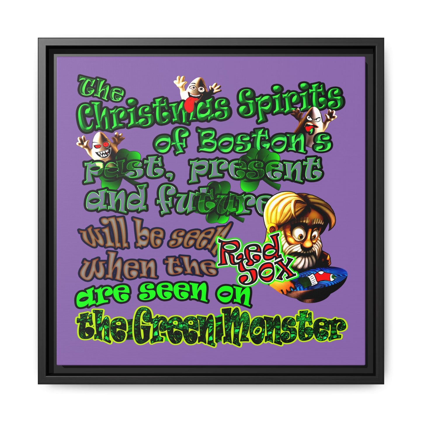 christmas spirits of boston - framed canvas art (light purple)