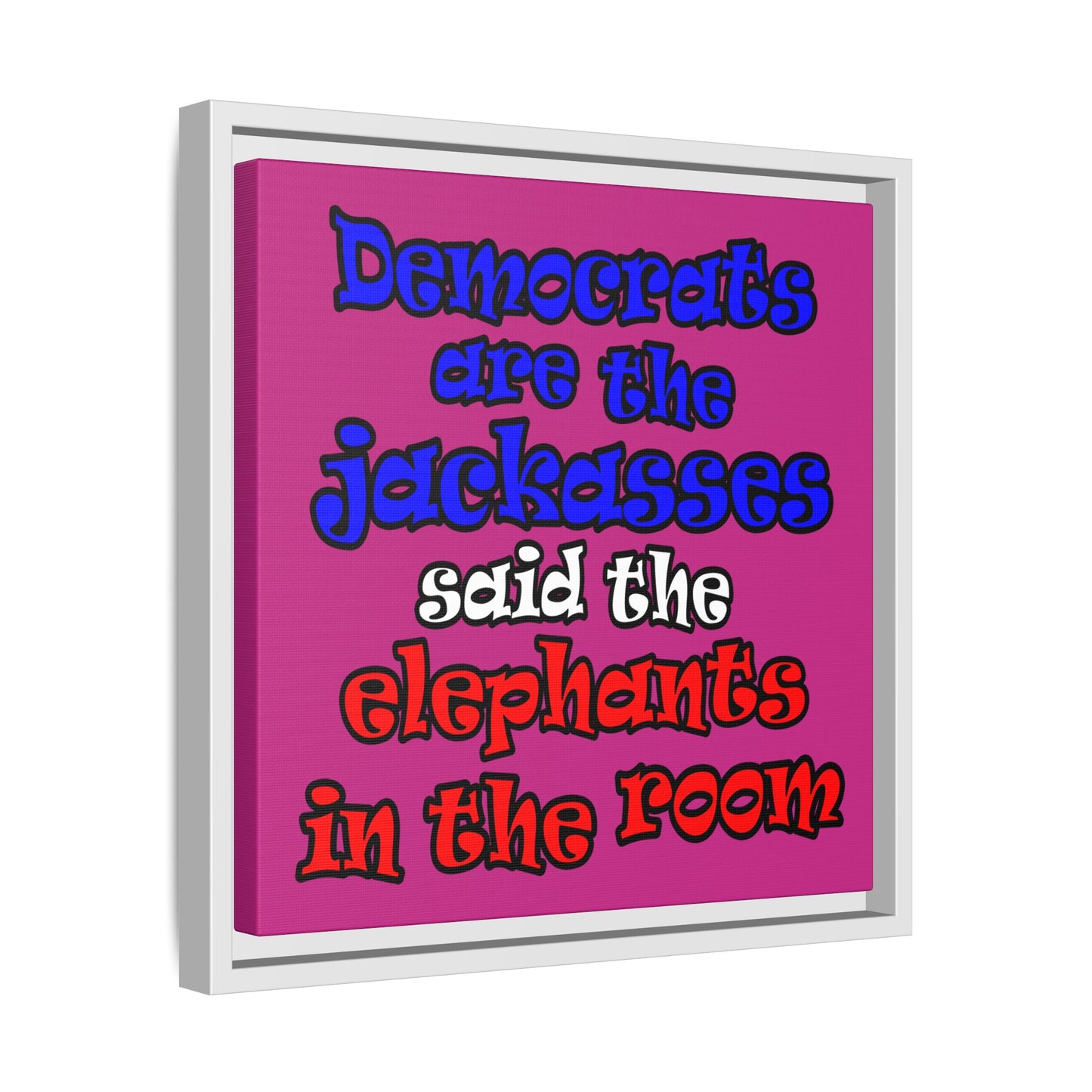 donkeys and elephants - framed canvas art (pink)