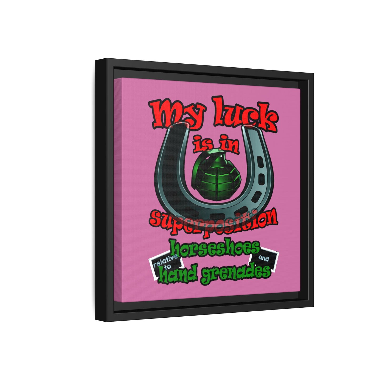 my luck - framed canvas art (light pink)