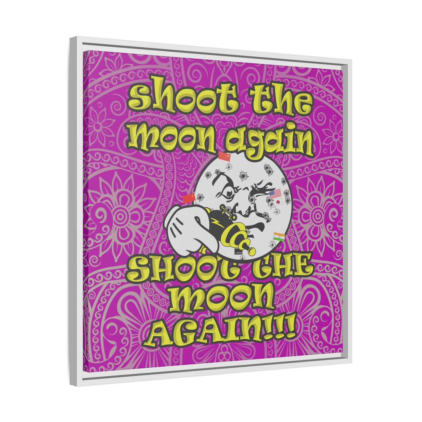 shoot the moon again - framed canvas art (pink swirl)