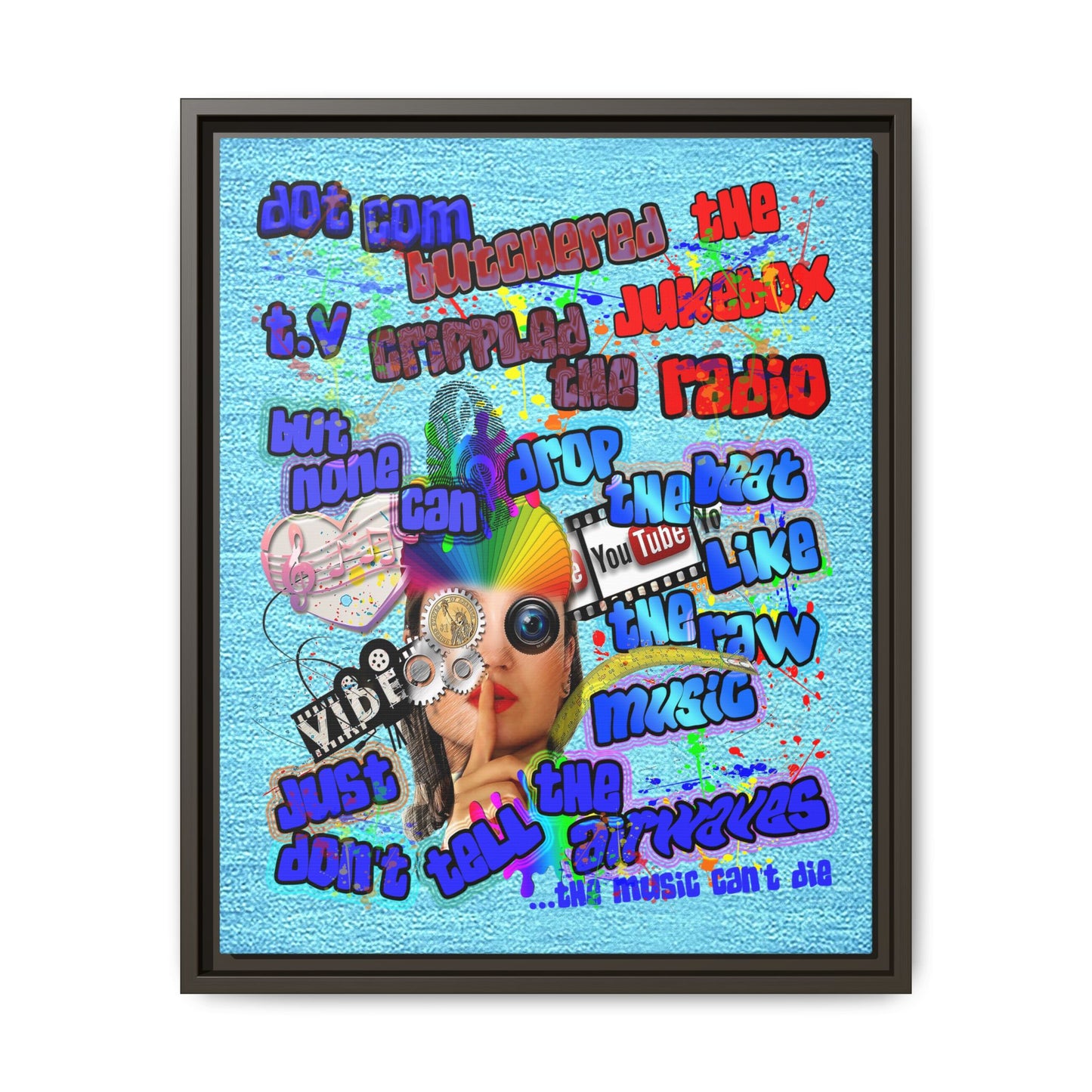 drop the beat - framed canvas art (faded blue)
