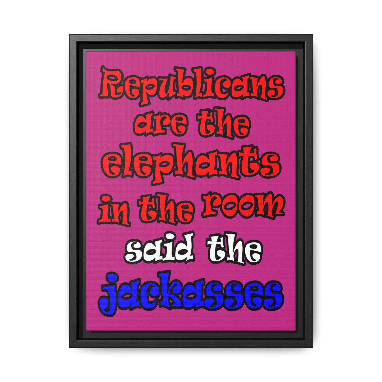 donkeys and elephants - framed canvas art (pink)
