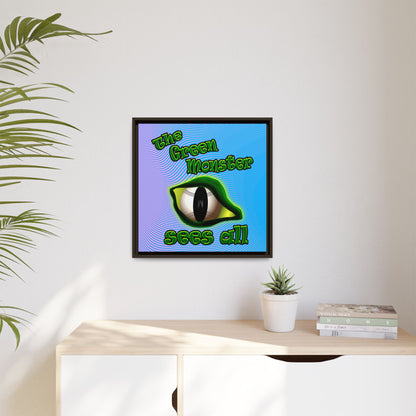 green monster - framed canvas art (light blue-purple wave)