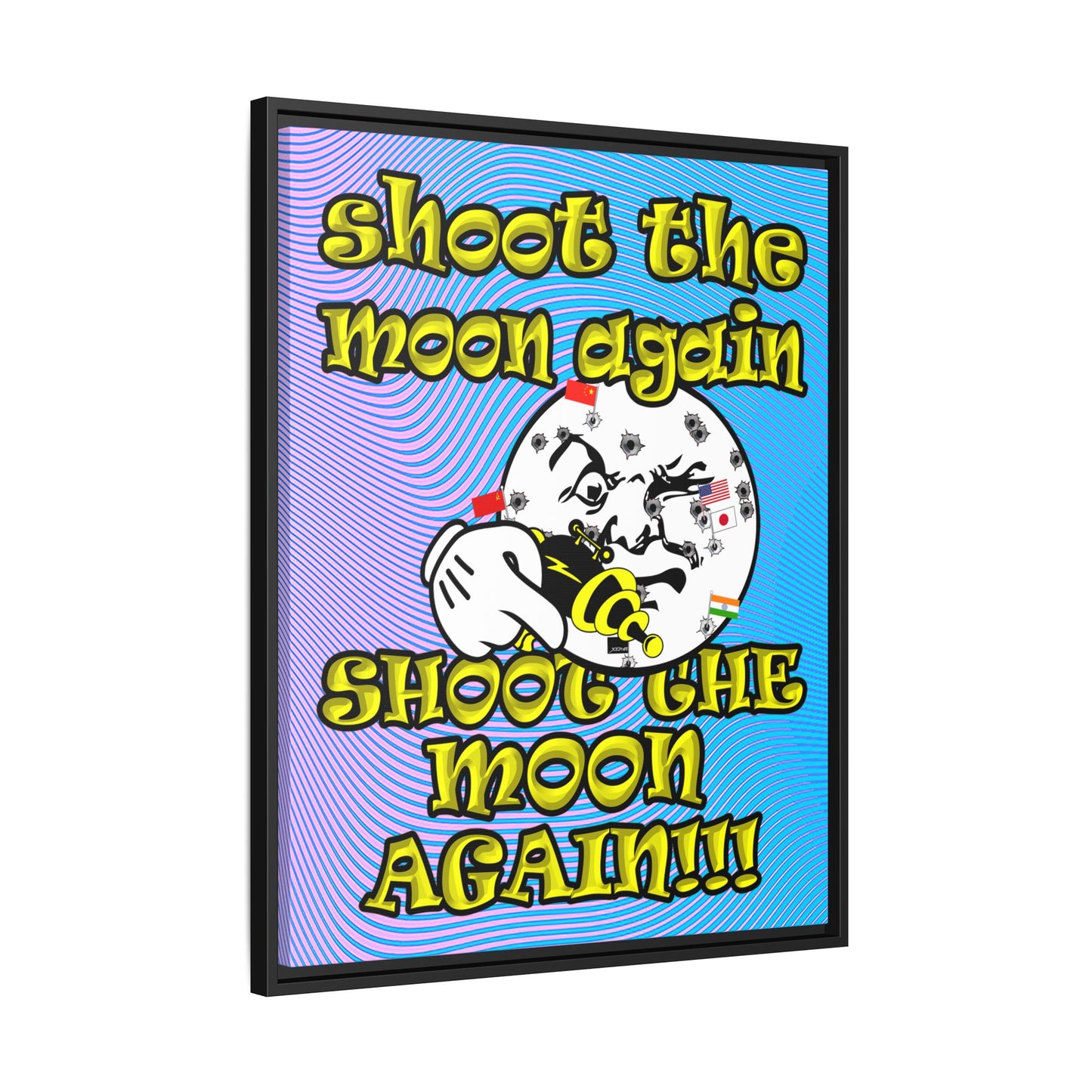 shoot the moon again - framed canvas art (light blue-purple wave)