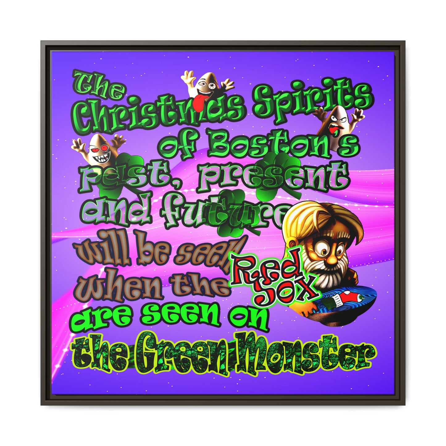 christmas spirits of boston - framed canvas art (purple-pink wave)