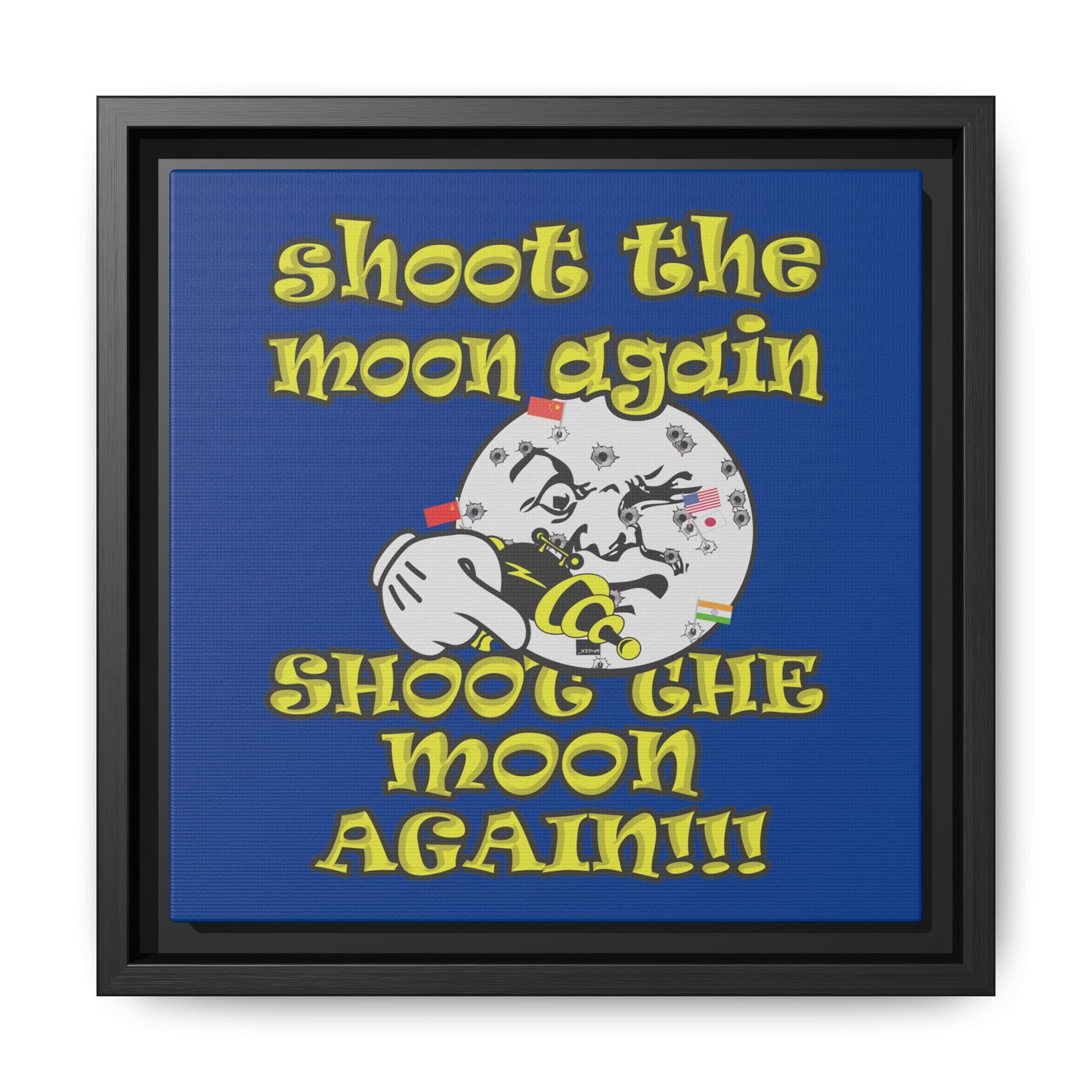 shoot the moon again - framed canvas art (dark blue)