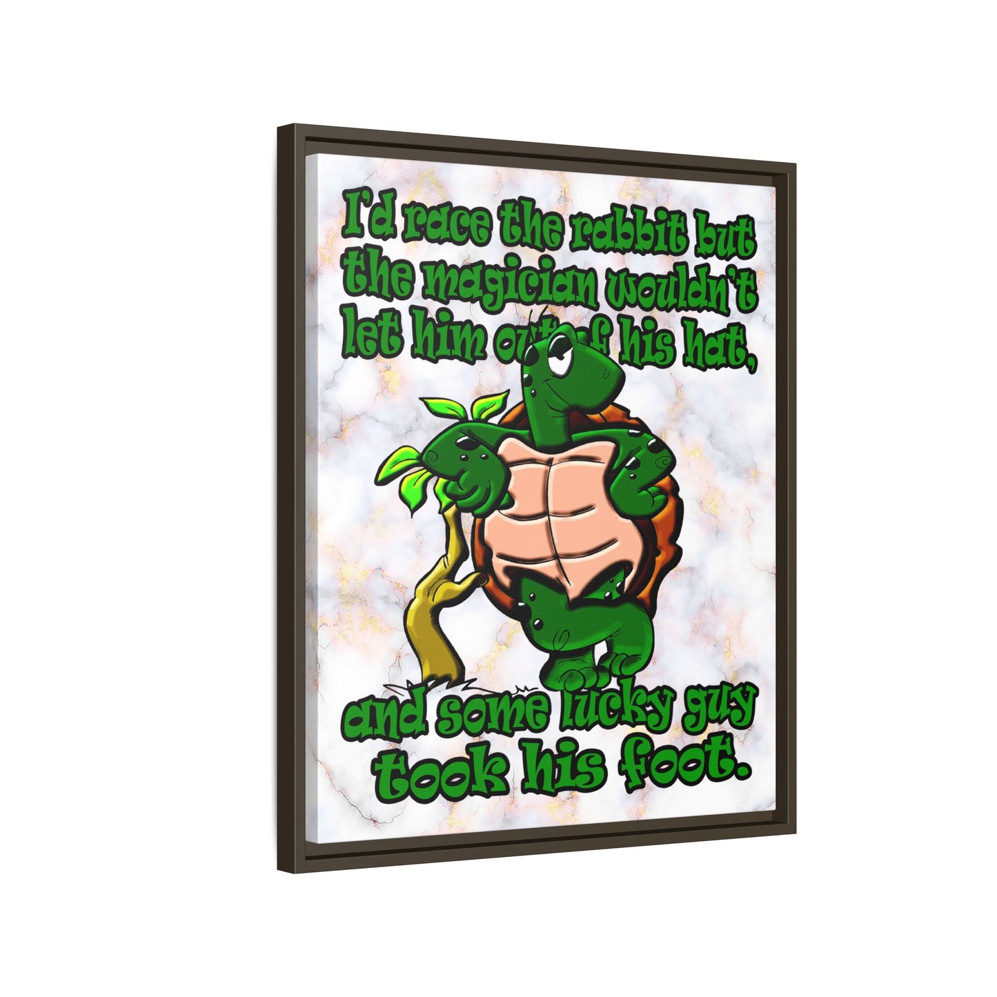 turtle race - framed canvas art (white marble)