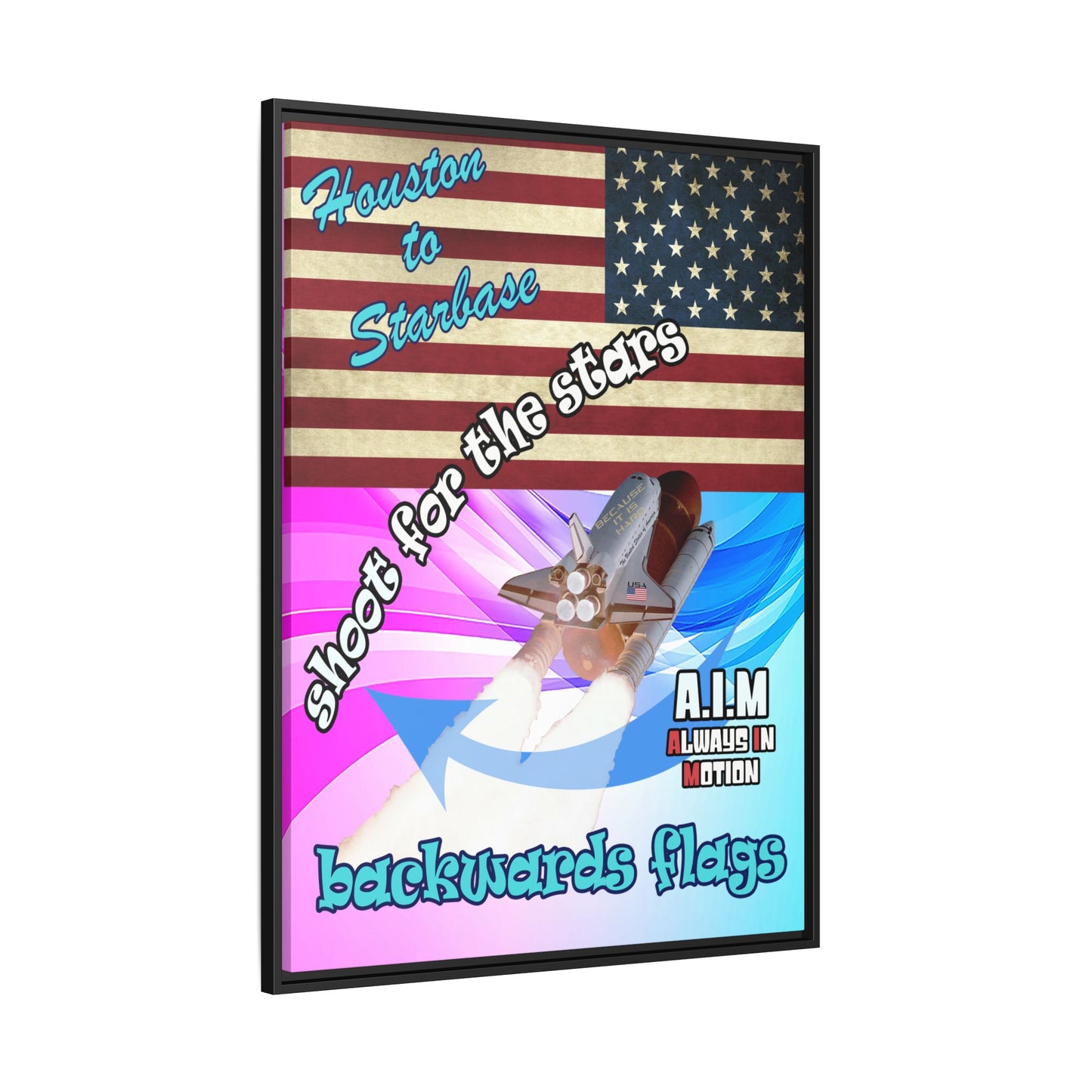 shoot for the stars - framed canvas art (light blue-pink wave)