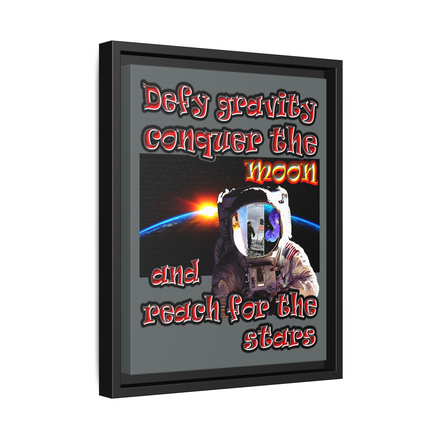 defy conquer reach - framed canvas art (dark grey)