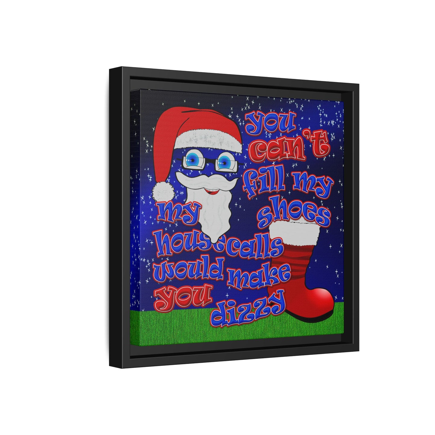 santa's shoes - framed canvas art ('snoops' background)