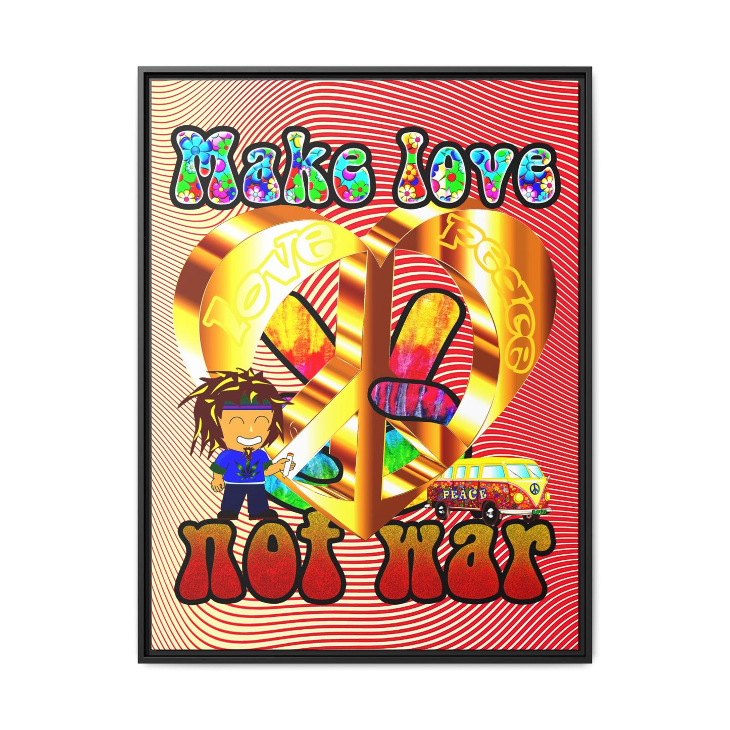 love peace - framed canvas art (yellow-orange wave)