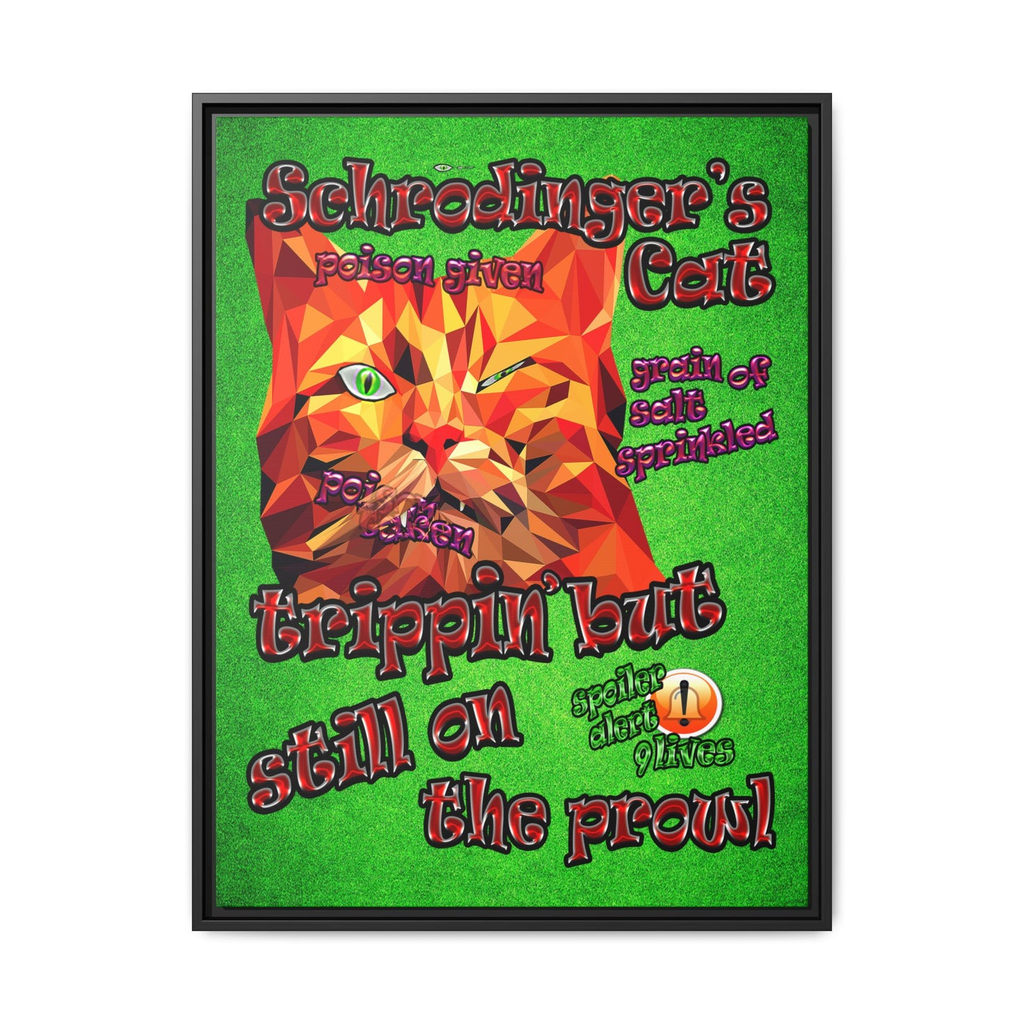 schrodinger's cat - framed canvas art (green turf)