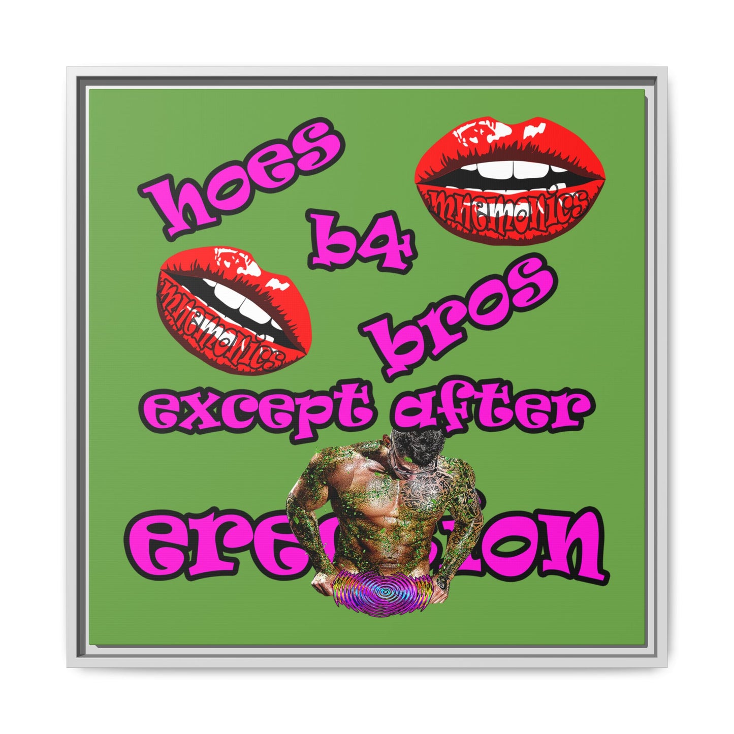 hoes b4 bros - framed canvas art (green)