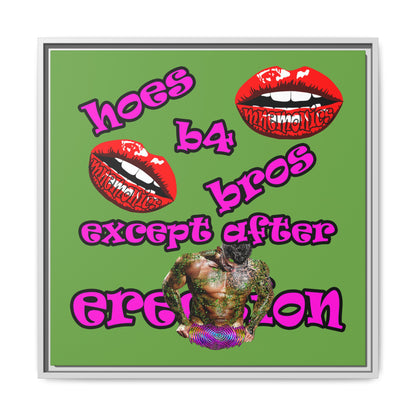 hoes b4 bros - framed canvas art (green)