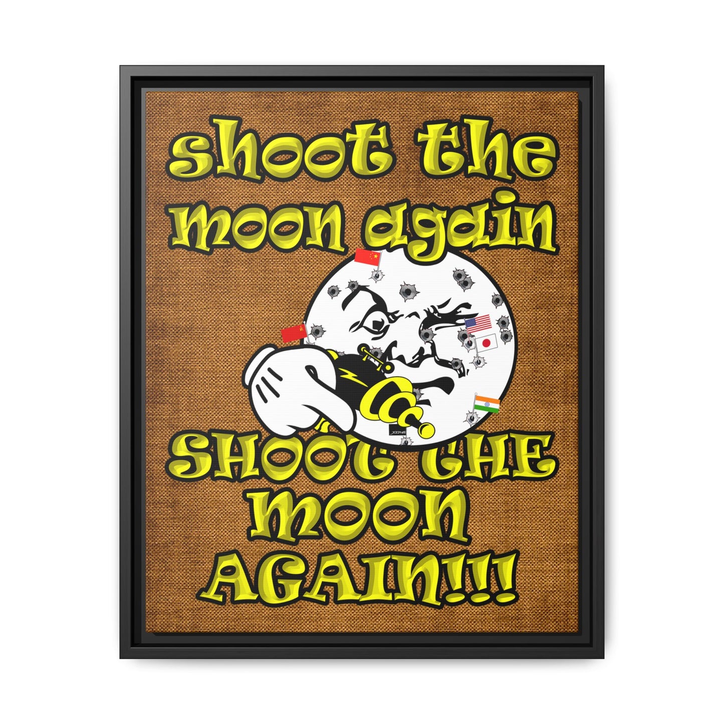 shoot the moon again - framed canvas art (brown papyrus)