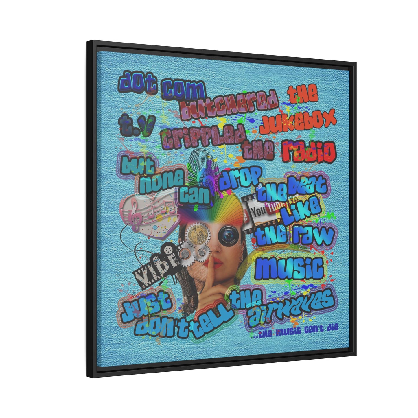drop the beat - framed canvas art (faded blue)