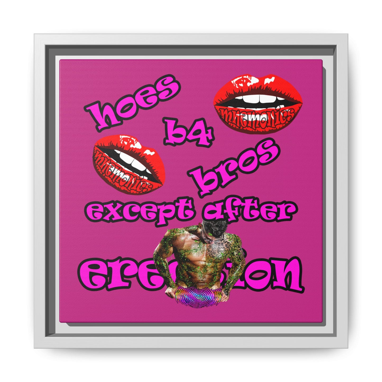 hoes b4 bros - framed canvas art (pink)