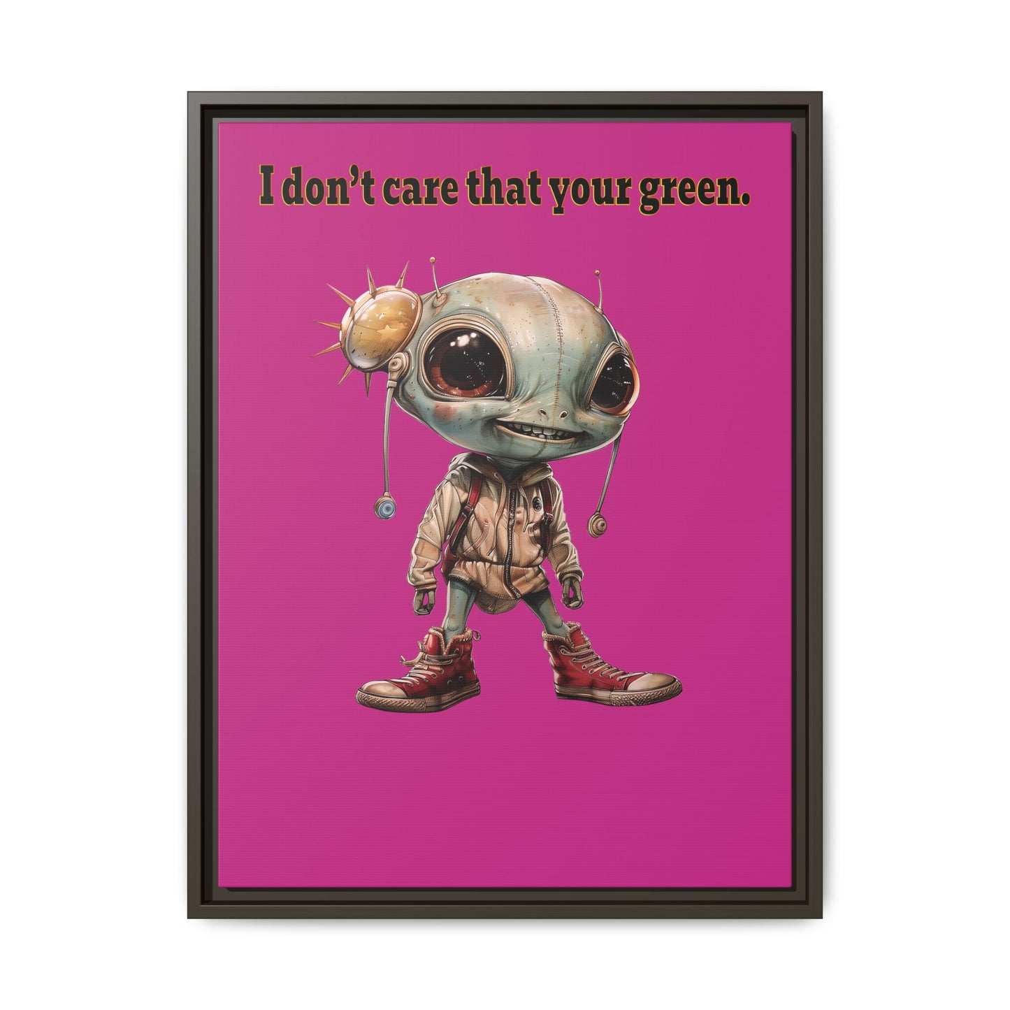 I don't care that your green - framed canvas art (pink)