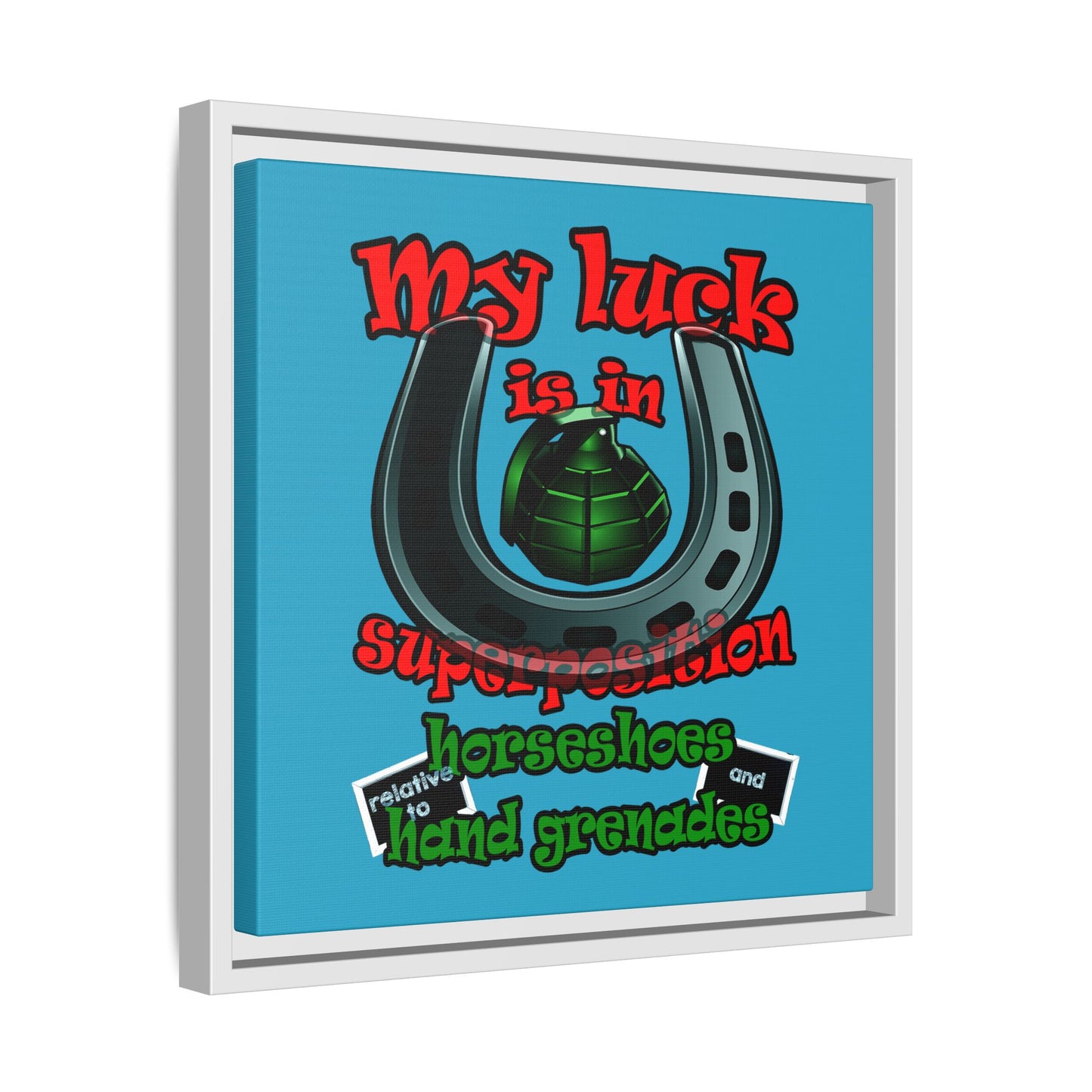 my luck - framed canvas art (turquoise)