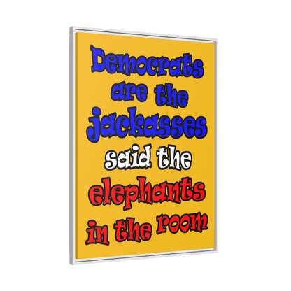 donkeys and elephants - framed canvas art (yellow)