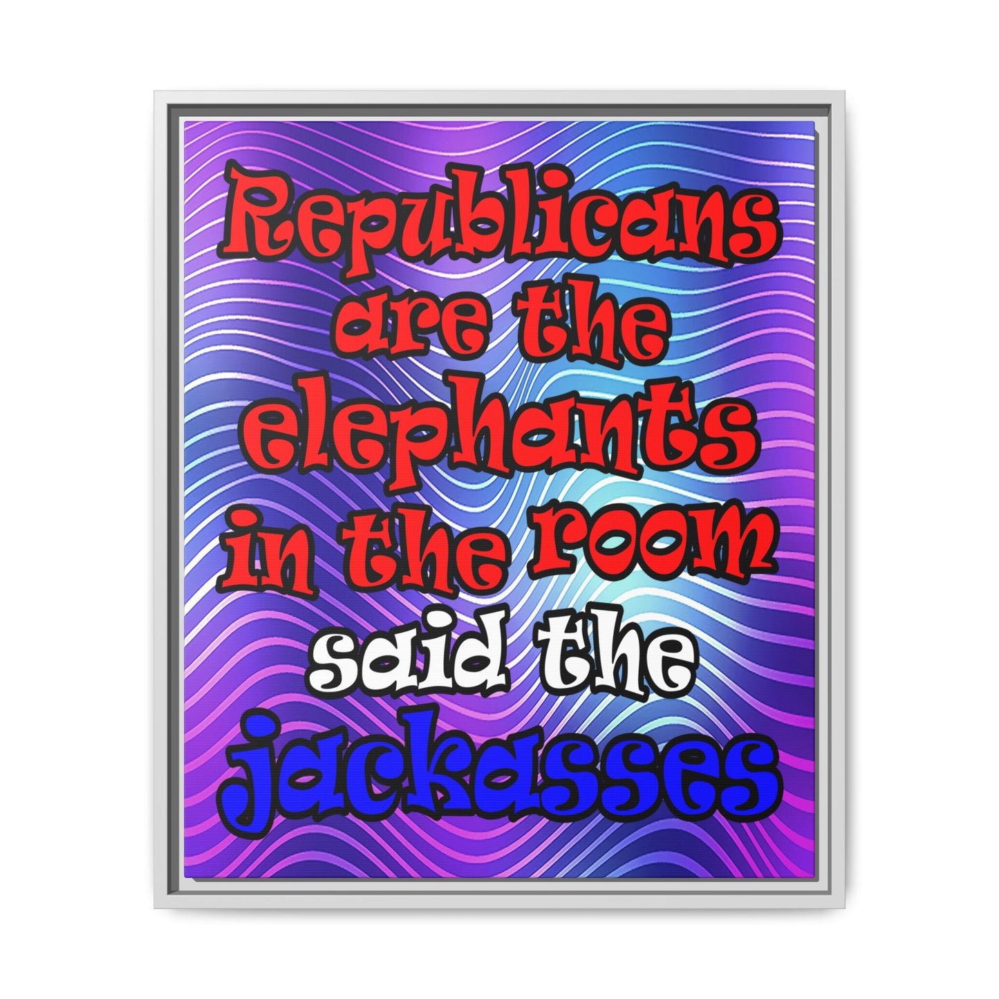 donkeys and elephants - framed canvas art (purple wave)