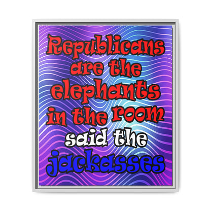 donkeys and elephants - framed canvas art (purple wave)