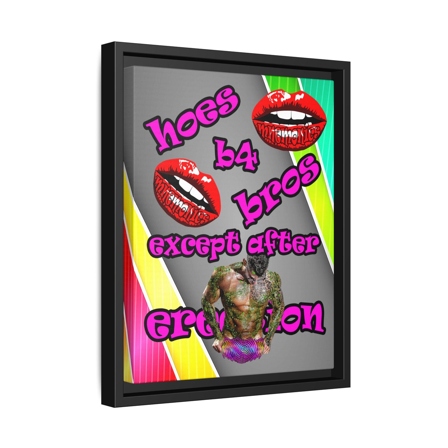 hoes b4 bros - framed canvas art (rainbow split)