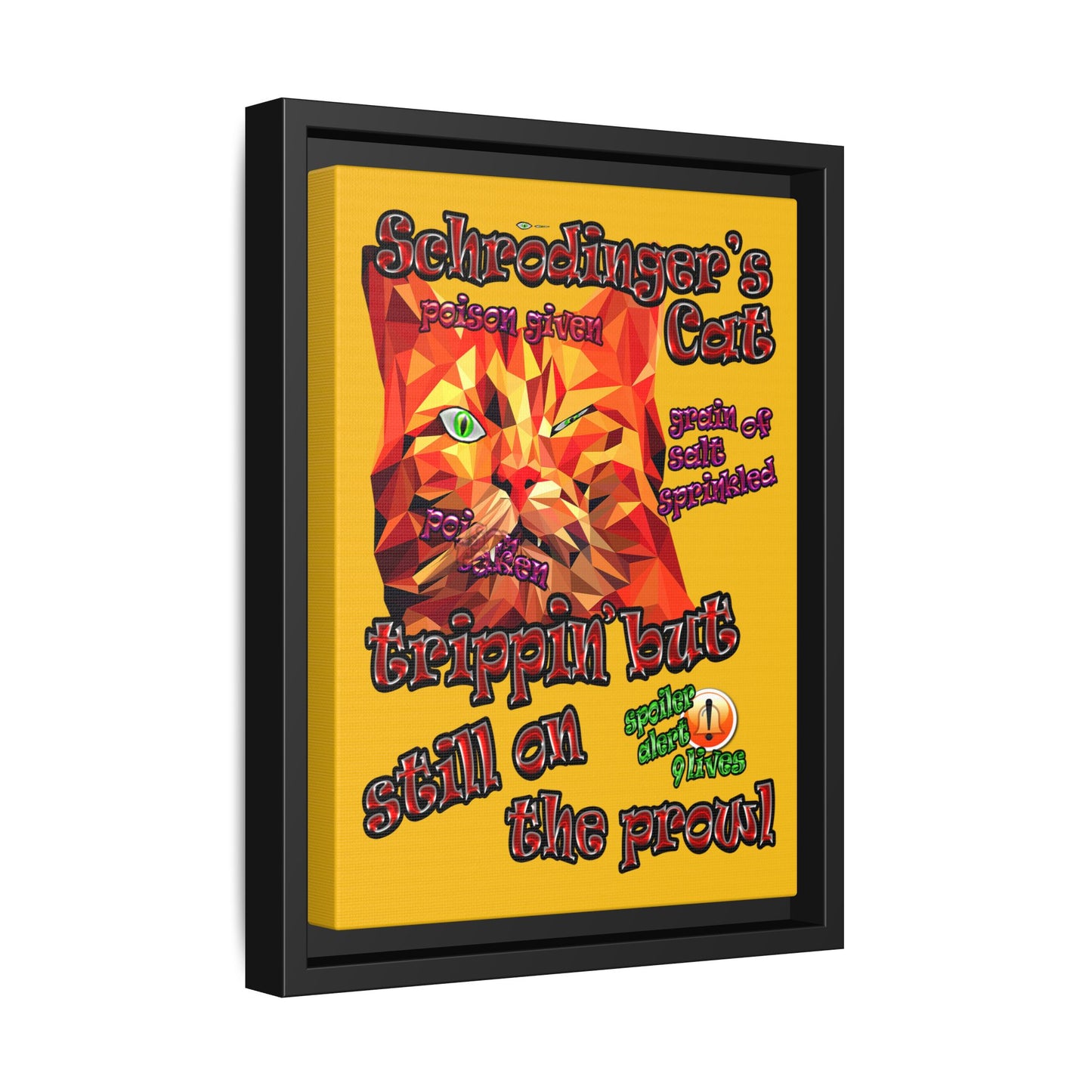 schrodinger's cat - framed canvas art (yellow)