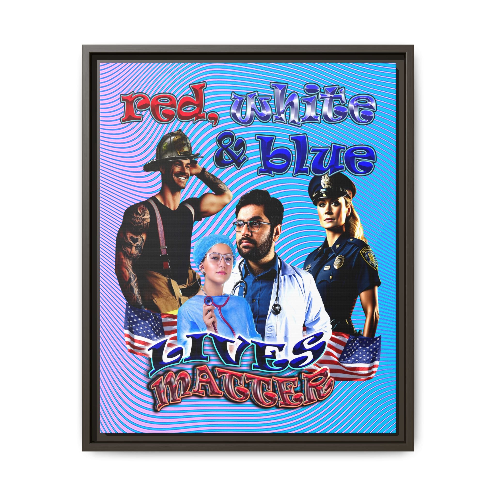 rw&b lives matter - framed canvas art (light blue-purple wave)