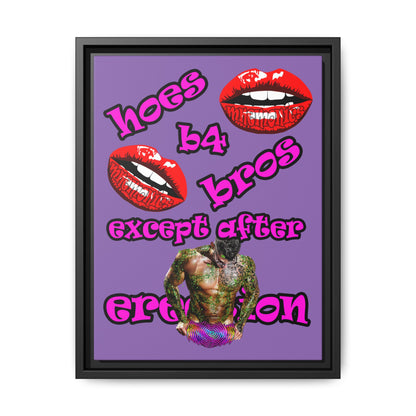 hoes b4 bros - framed canvas art (light purple)