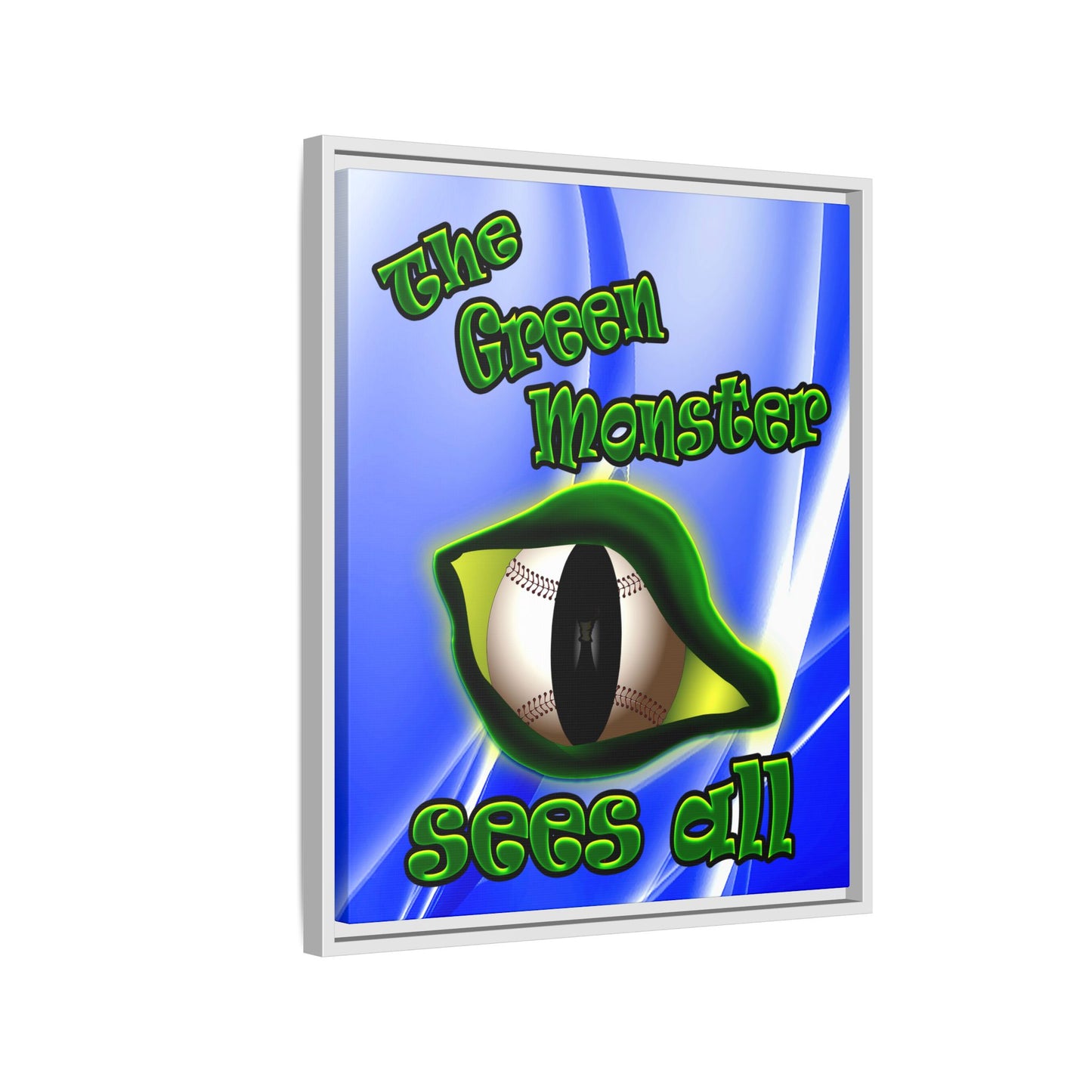 green monster - framed canvas art (blue-white wave)