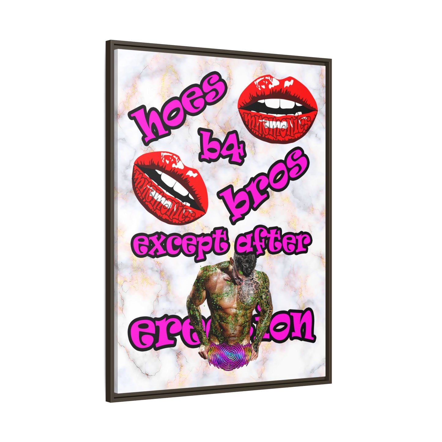 hoes b4 bros - framed canvas art (white marble)