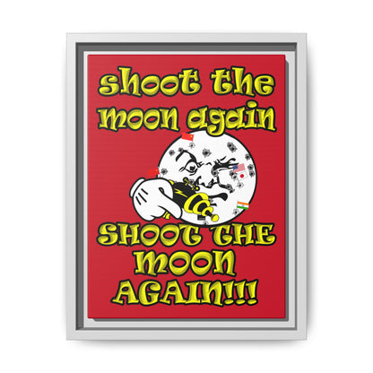 shoot the moon again - framed canvas art (dark red)