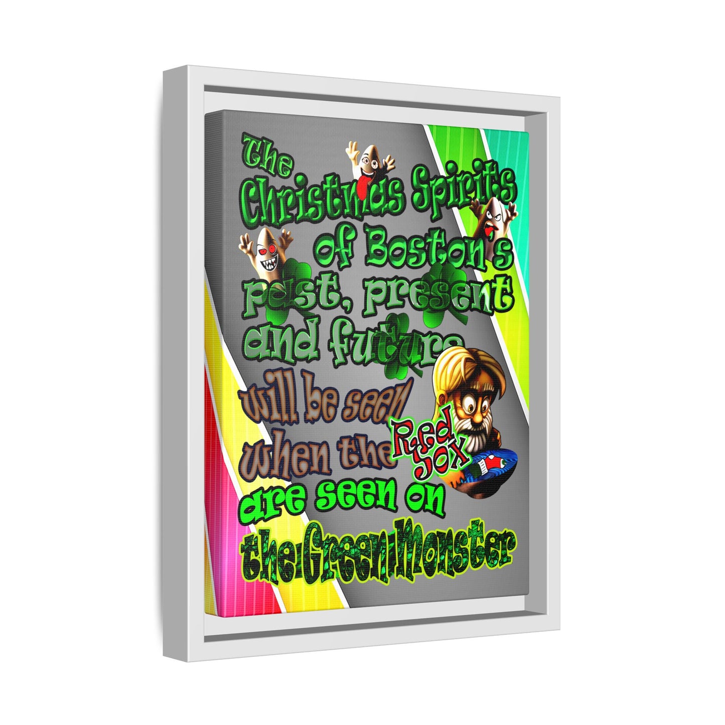christmas spirits of boston - framed canvas art (rainbow split)